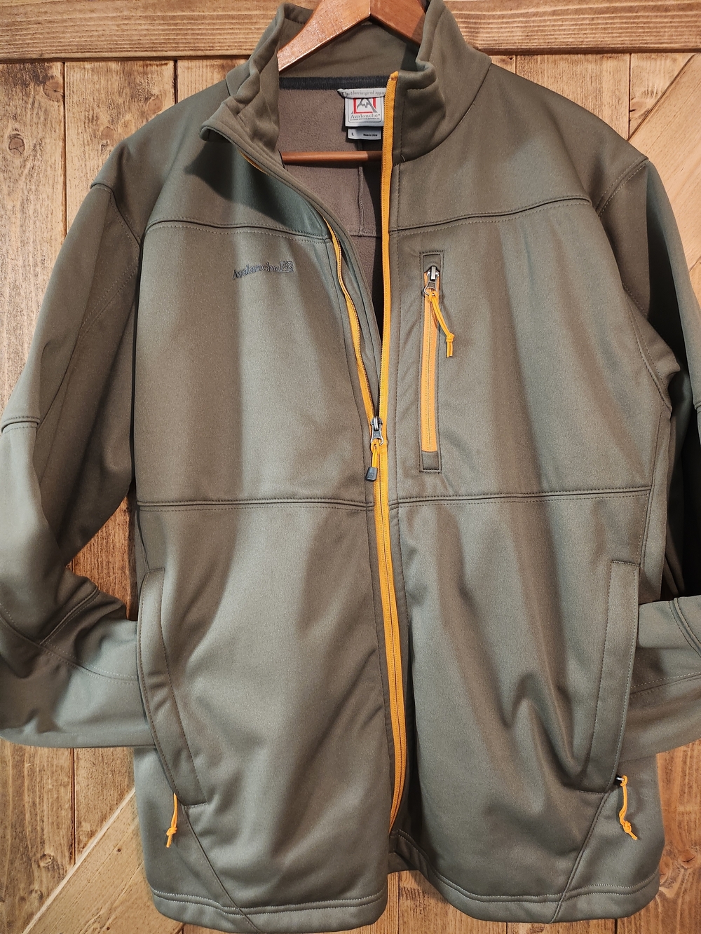 Avalanche Olive Green Softshell Jacket with Yellow Trim